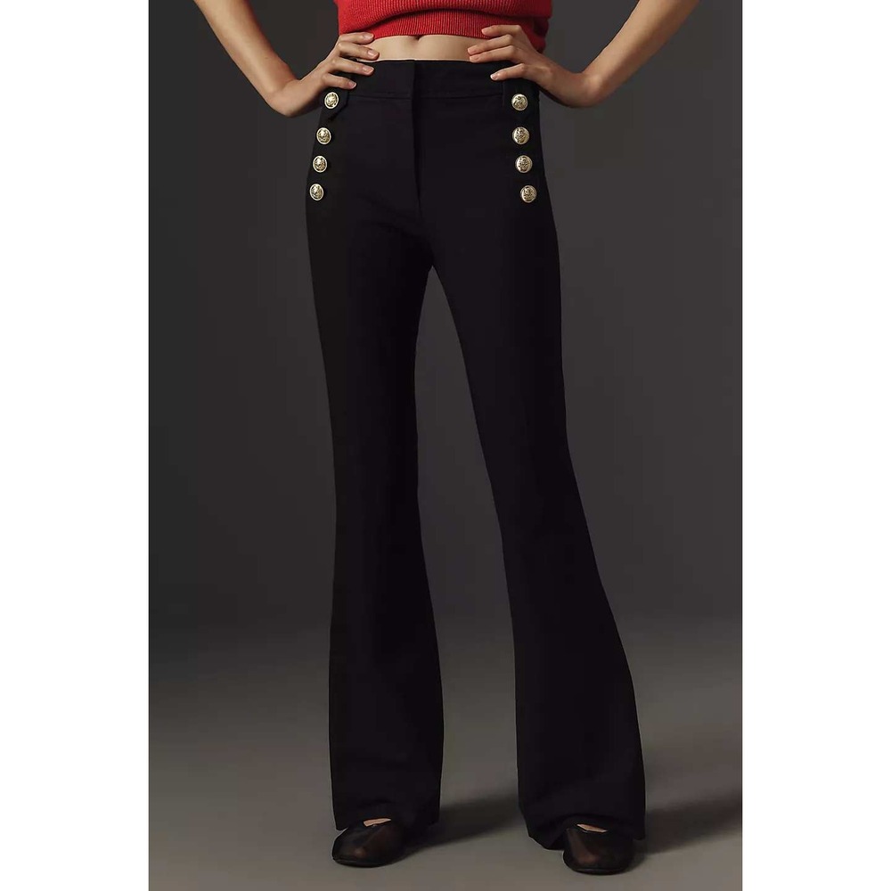 Derek Lam 10 Crosby Pants Womens 8 Robertson Flare Black Gold Button Sailor - Picture 2 of 16